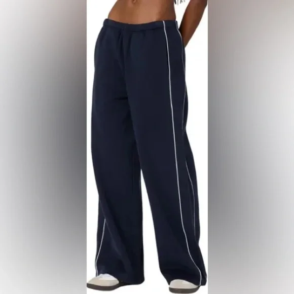 NWT Edikted Autumn Cotton Blend Sweat Pants Navy w White Side Stripe Womens XL - Picture 2 of 8